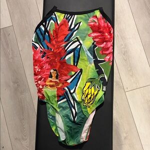 Tropical Floral One-Piece Swimsuit - Green, Red, Yellow